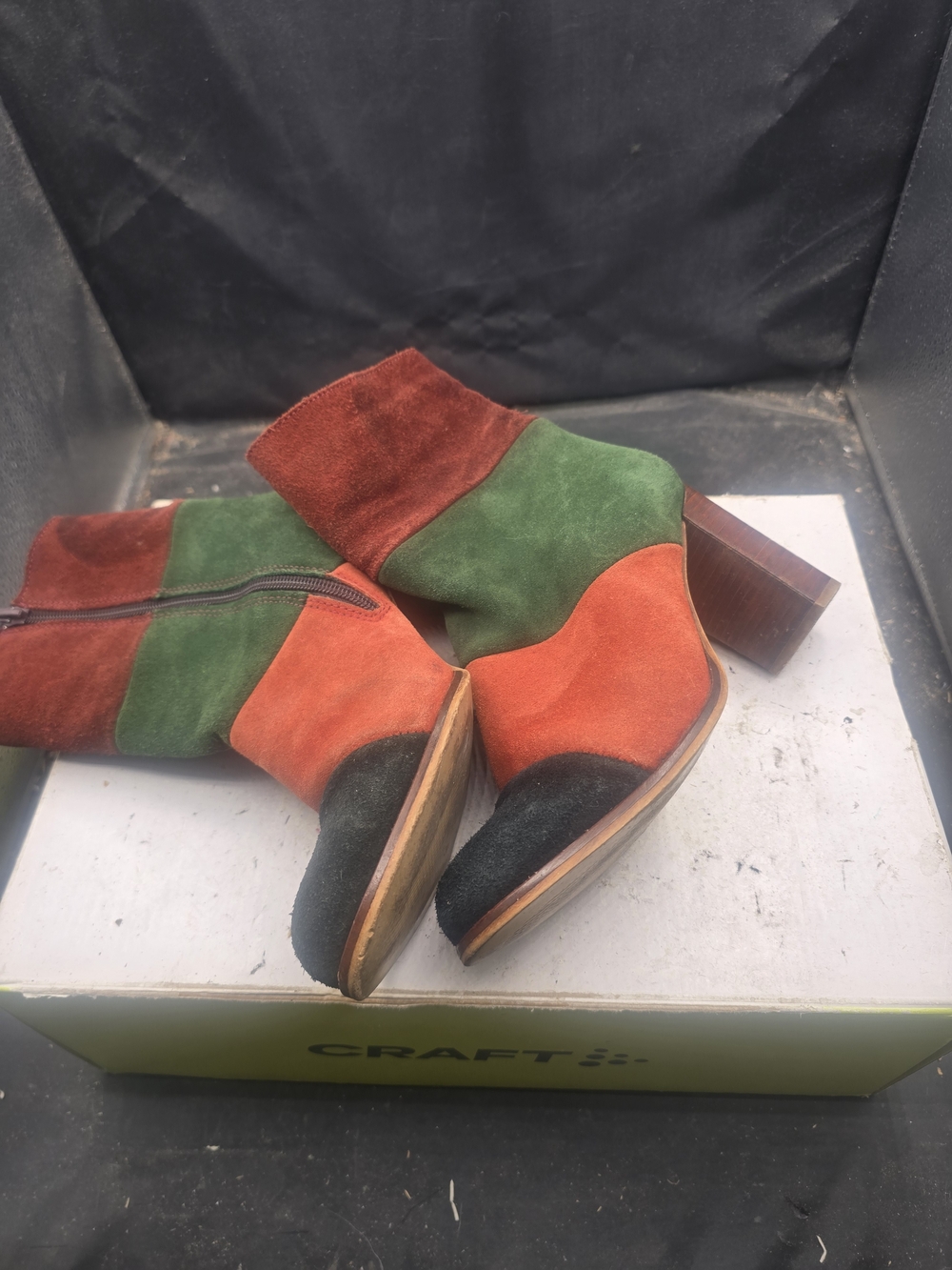 Multi-Color Suede Block Heel Ankle Boots - Women